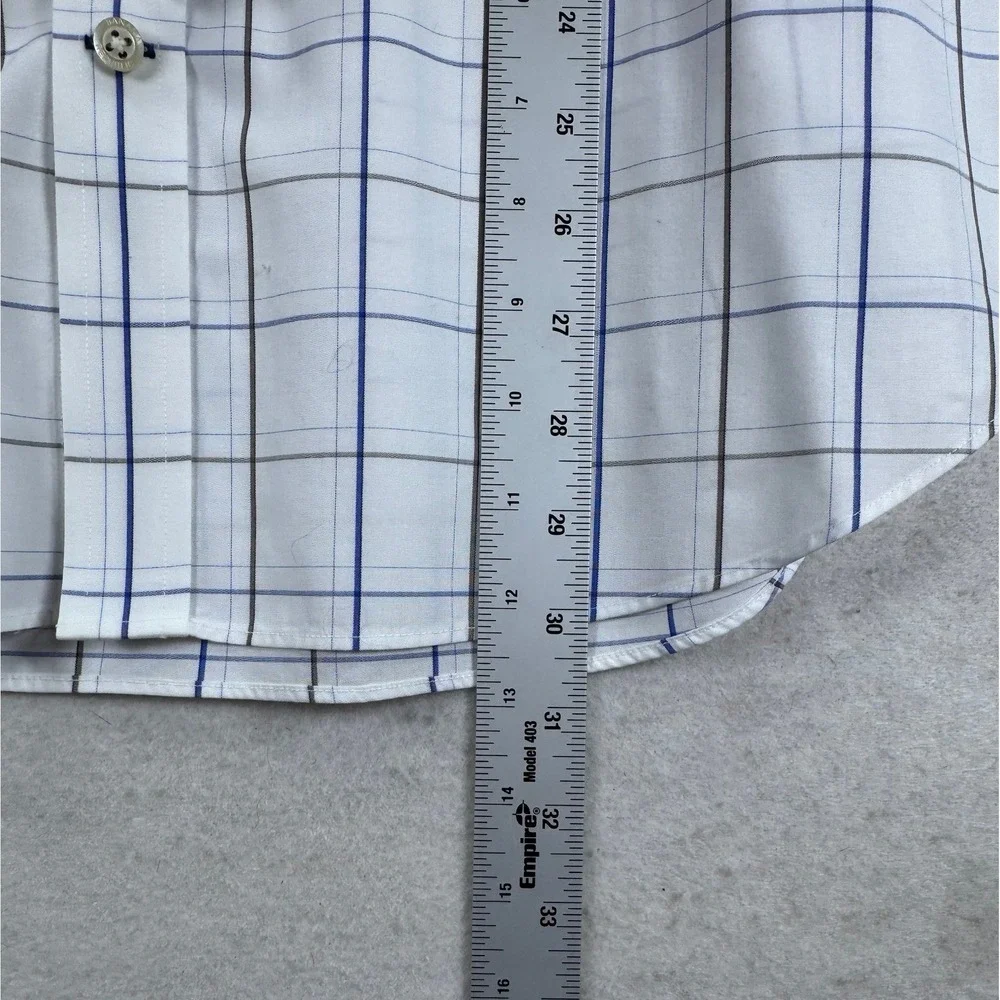 Banana Republic Mens Non-Iron Classic Fit Windowpane Dress Shirt White Blue L